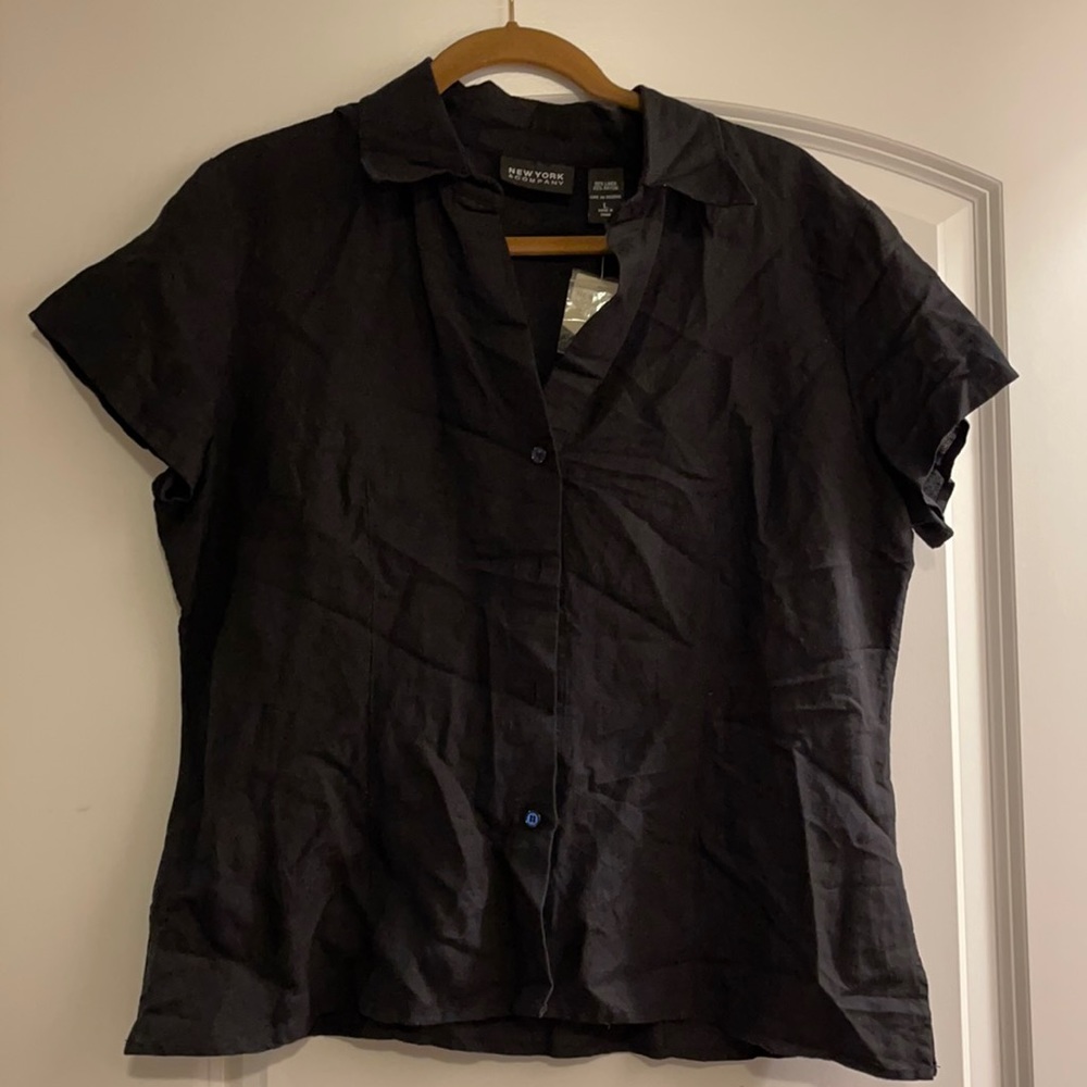New York & Co large linen black shirt NWT